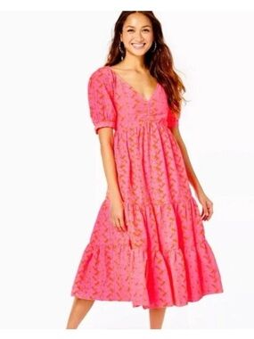 Lilly Pulitzer Kina Midi Dress Pink Isle Psychedelic Eyelet NWT size 10